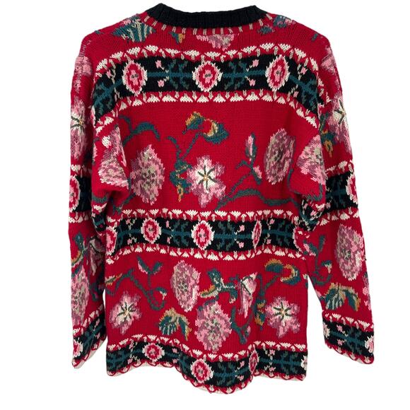 Express Vintage 80s Hand Knit Floral Tunic Sweater Oversized XS S Medium - Picture 5 of 7